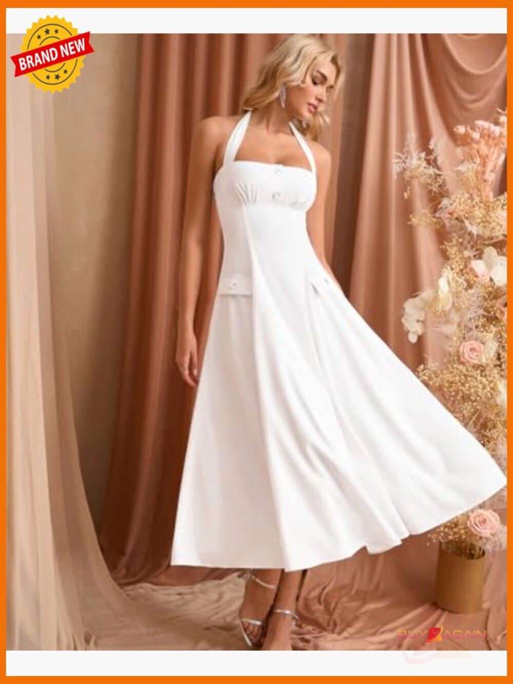 Floral Halter Corset Midi Dress A-Line Bow Tea Party Wedding Guest - Picture 4 of 7